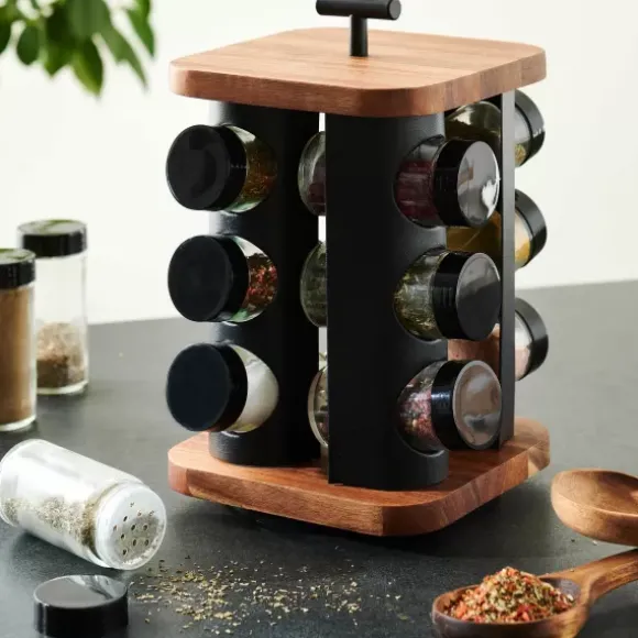 Acacia Lux Carrossel De Especiarias 12 Potes - Vir Vel Preto, Natural