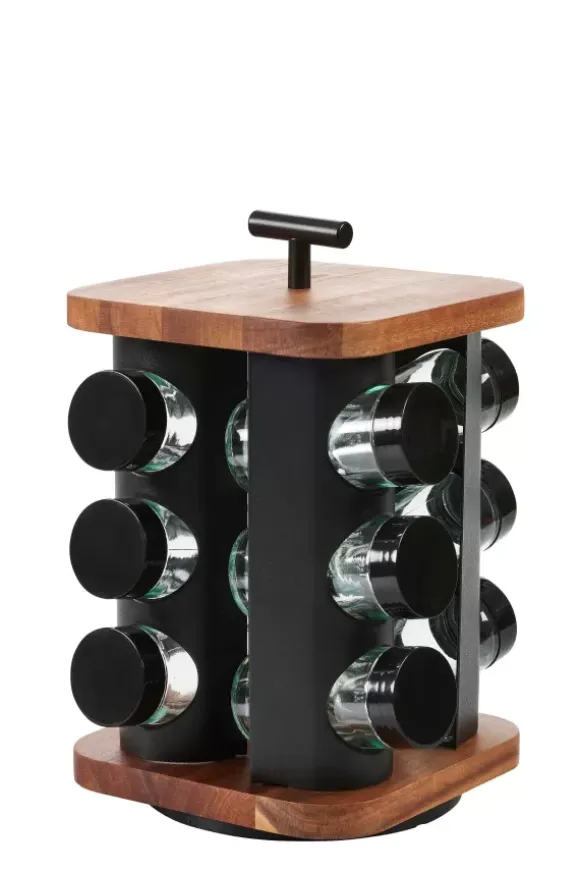 Acacia Lux Carrossel De Especiarias 12 Potes - Vir Vel Preto, Natural