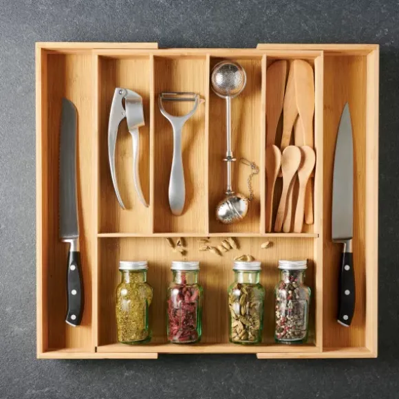 Bamboo Organizador Gaveta Extens Vel Natural