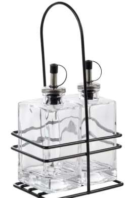 Bistro Galheteiro Em Suporte Preto, Transparente