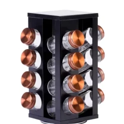 Lux Carrossel De Especiarias 16 Potes Preto, Transparente, Acobreado