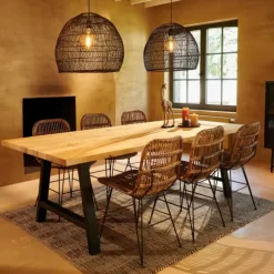 New Oak Mesa De Jantar Com Pernas Em A De Metal