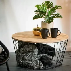 Wire Xl Mesa Auxiliar Xl Preto, Natural