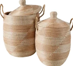 Yasmine Cesto Luxuoso Com Tampa Branco, Natural